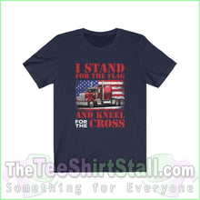 Load image into Gallery viewer, I Stand For The Flag And Kneel Cross Tee Navy / Xs T-Shirt
