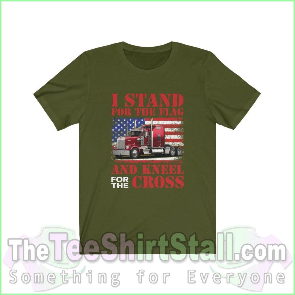 I Stand For The Flag And Kneel Cross Tee Olive / Xs T-Shirt