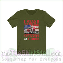 Load image into Gallery viewer, I Stand For The Flag And Kneel Cross Tee Olive / Xs T-Shirt
