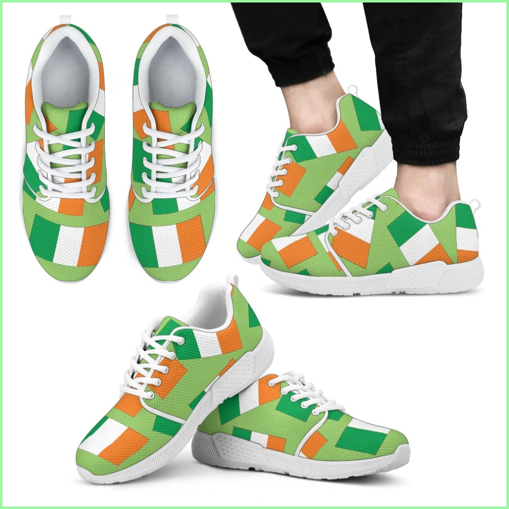 Irelands Pride! Flagshoe - Mens Athletic Sneaker (Green Bg White Strap)