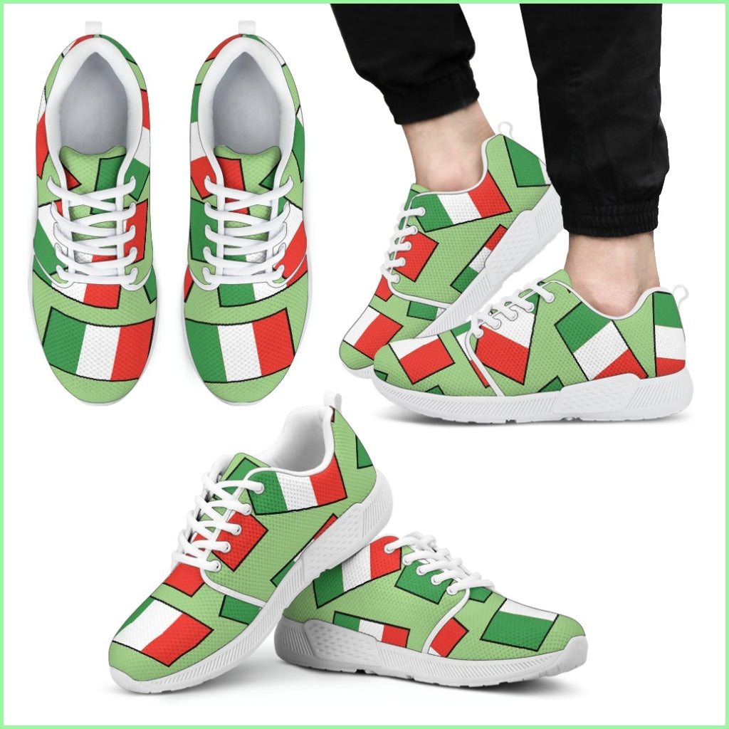 Italys Pride! Flagshoe - Mens Athletic Sneaker (Green Bg White Lace)