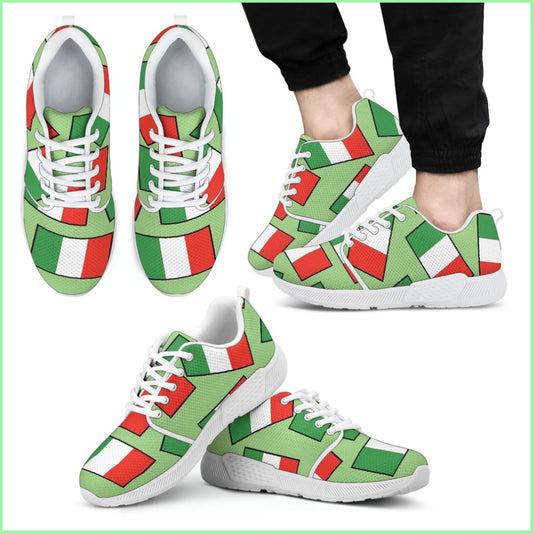 Italys Pride! Flagshoe - Mens Athletic Sneaker (Green Bg White Lace)