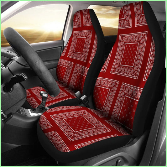 Maroon Bandana Car Seat Covers - Patch