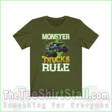 Load image into Gallery viewer, Monster Trucks Rule Tee Olive / Xs T-Shirt
