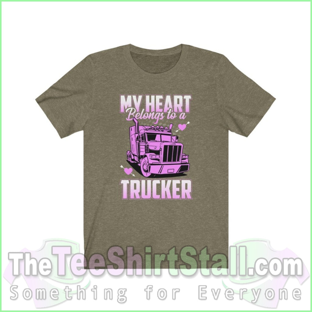 My Heart Belongs To A Trucker Tee Heather Olive / Xs T-Shirt