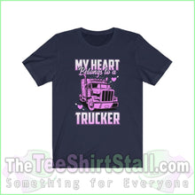 Load image into Gallery viewer, My Heart Belongs To A Trucker Tee Navy / Xs T-Shirt
