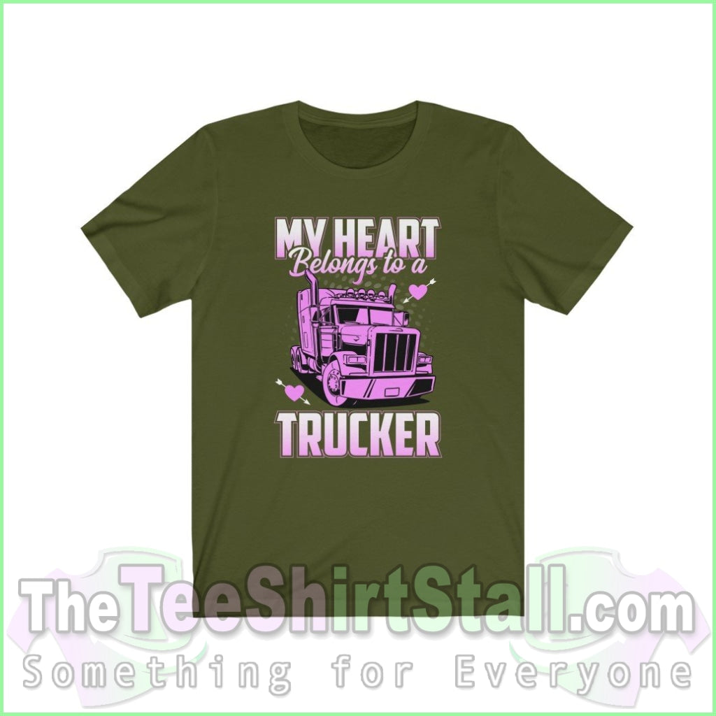 My Heart Belongs To A Trucker Tee Olive / Xs T-Shirt