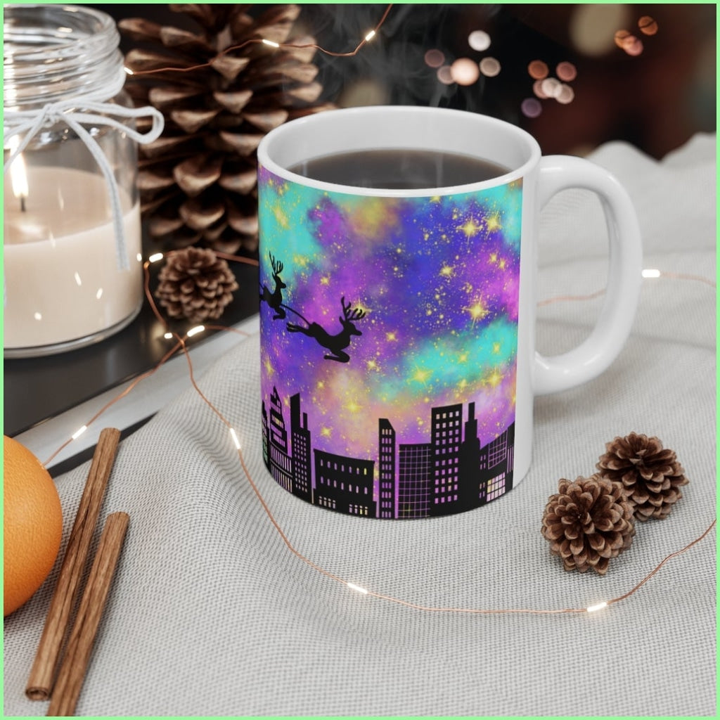 Neon Style Christmas Scene Ceramic Mug 11Oz