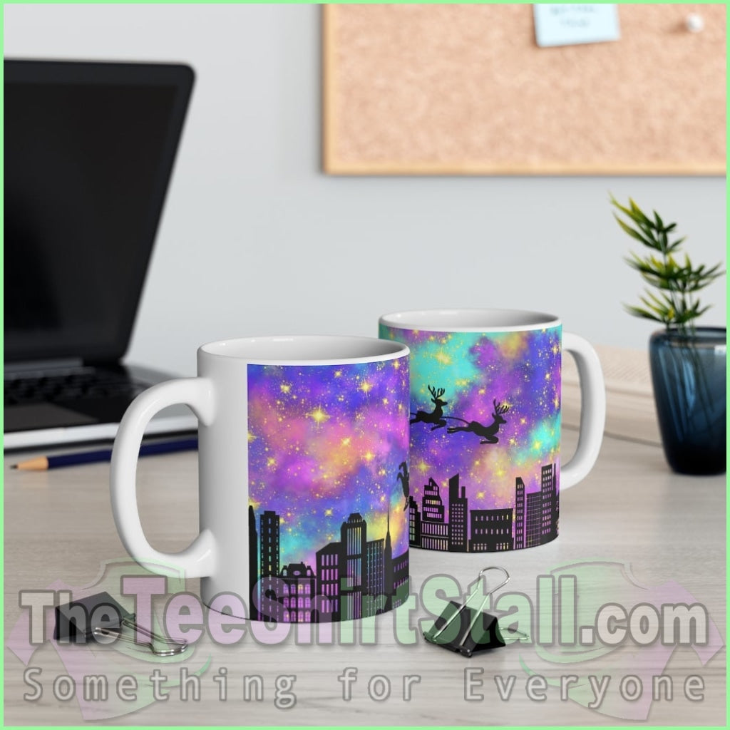 Neon Style Christmas Scene Ceramic Mug