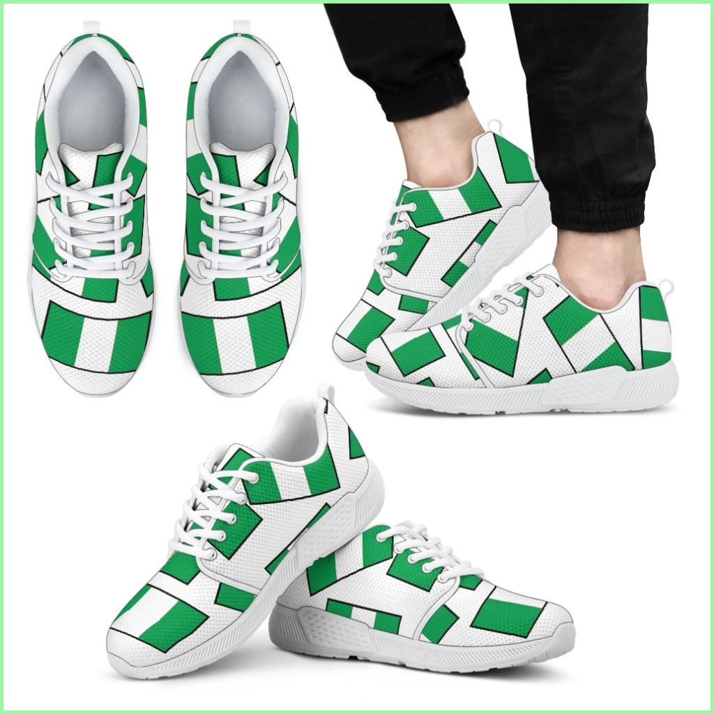 Nigerias Pride! Flagshoe - Mens Athletic Sneaker (White Bg White Lace)