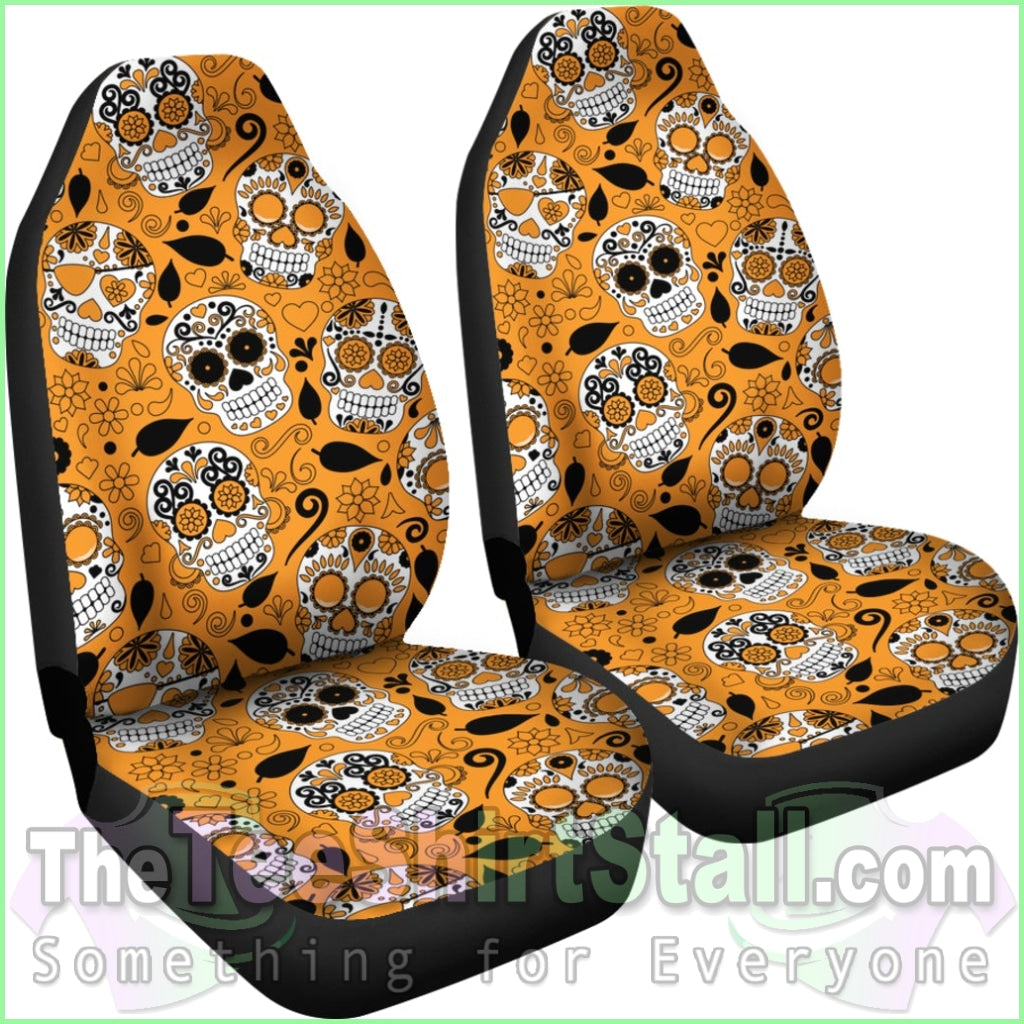 Orange Sugar Skull Car Seat Covers