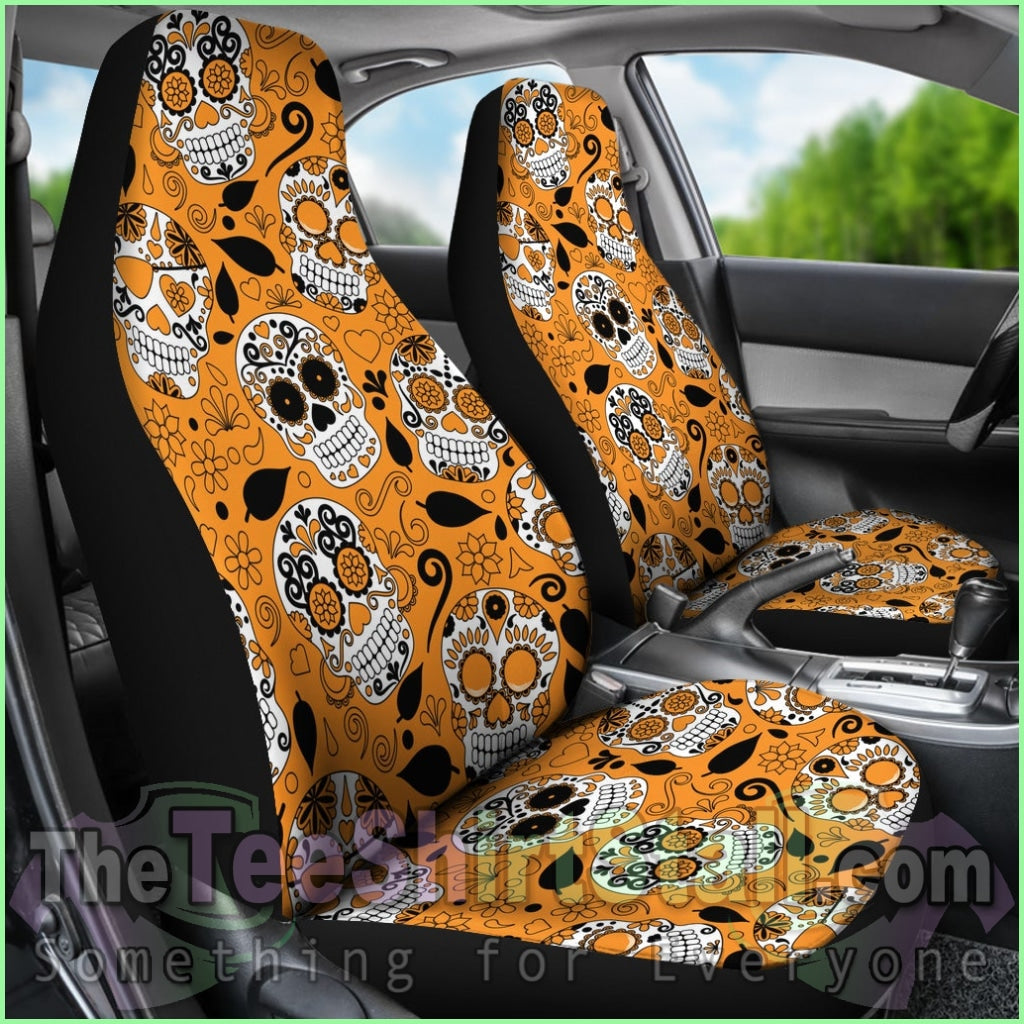 Orange Sugar Skull Car Seat Covers