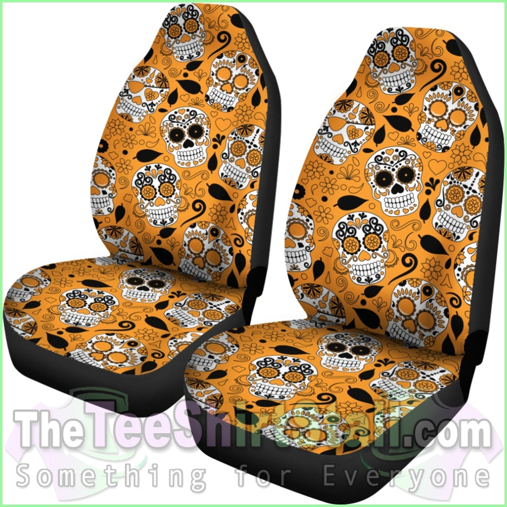 Orange Sugar Skull Car Seat Covers