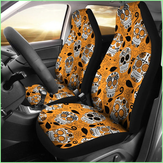 Orange Sugar Skull Car Seat Covers