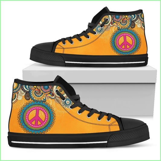 Peace Handcrafted Black Sole High Top Shoes