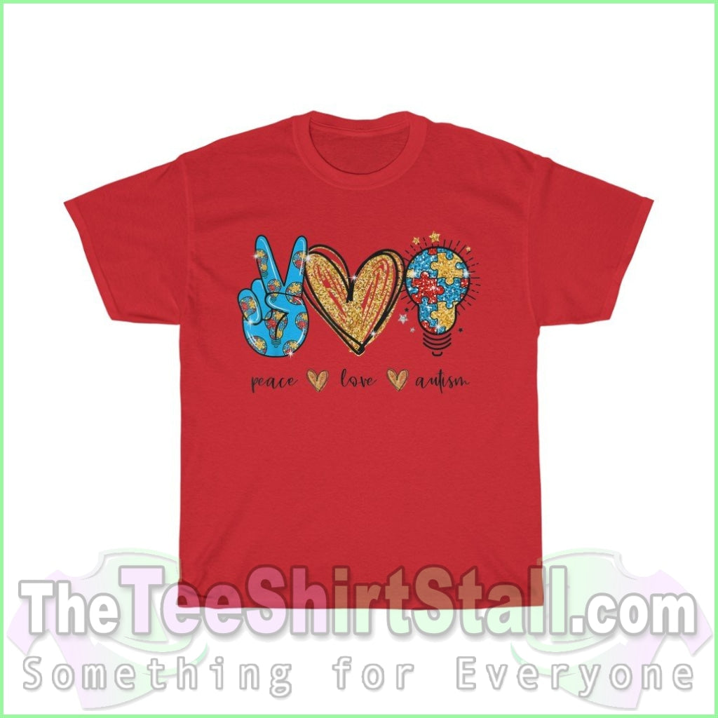 Peace Love Autism Tee S / Red T-Shirt