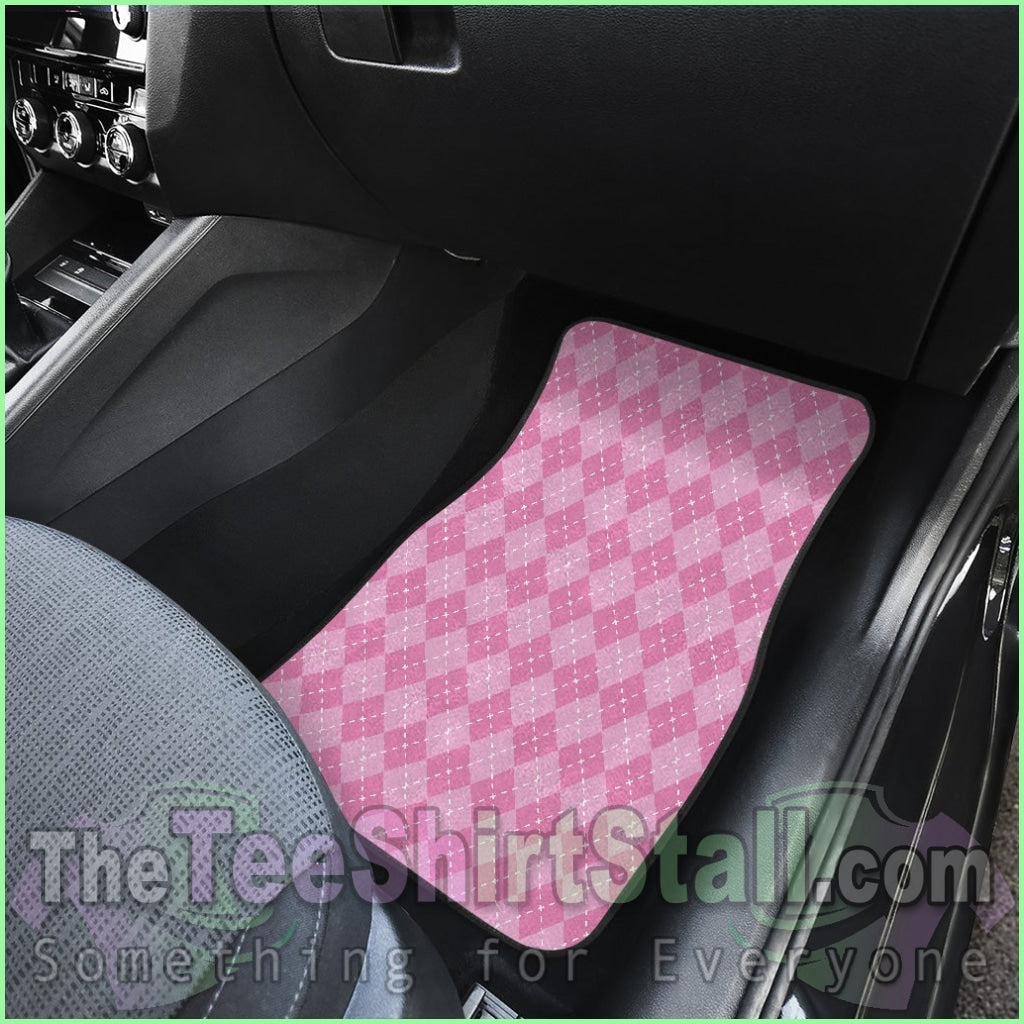 Pink Argyle Car Floor Mats Set 4