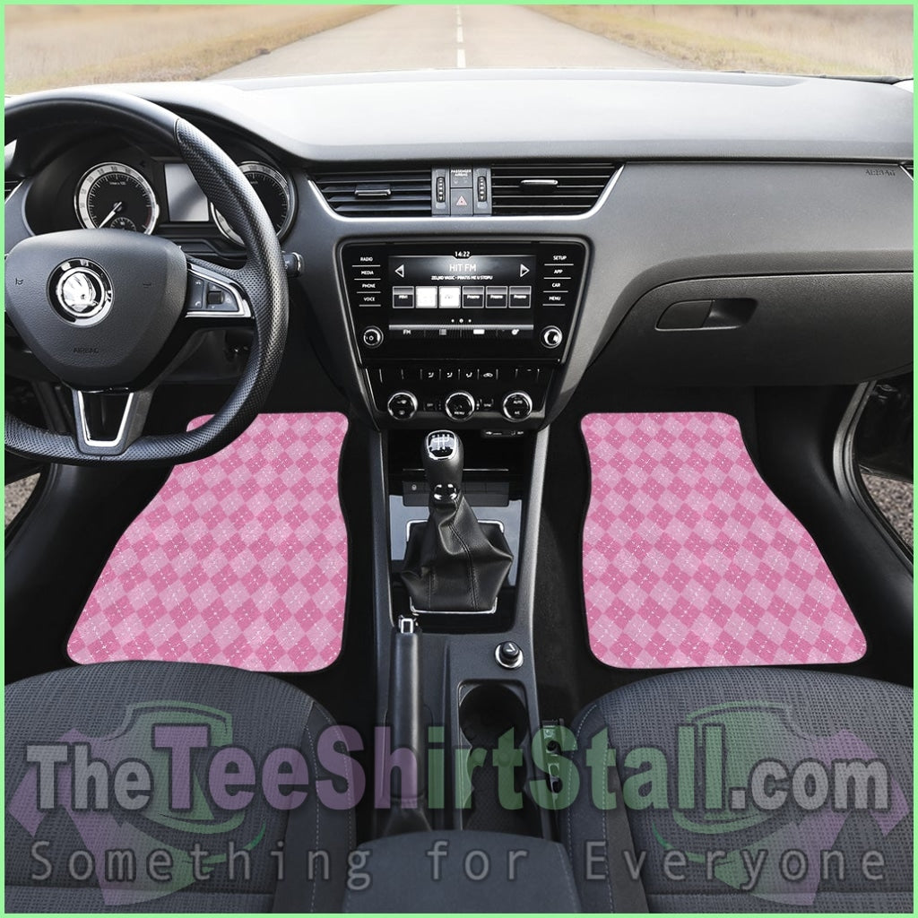 Pink Argyle Car Floor Mats Set 4