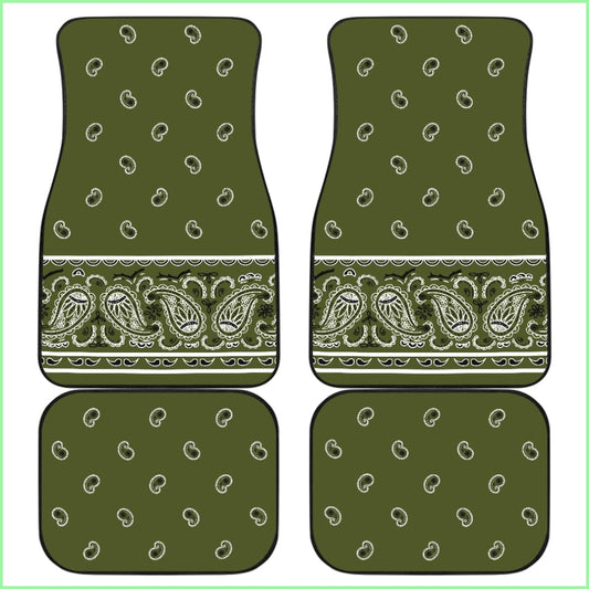 Quad Army Green Bandana Auto Mats - Fancy