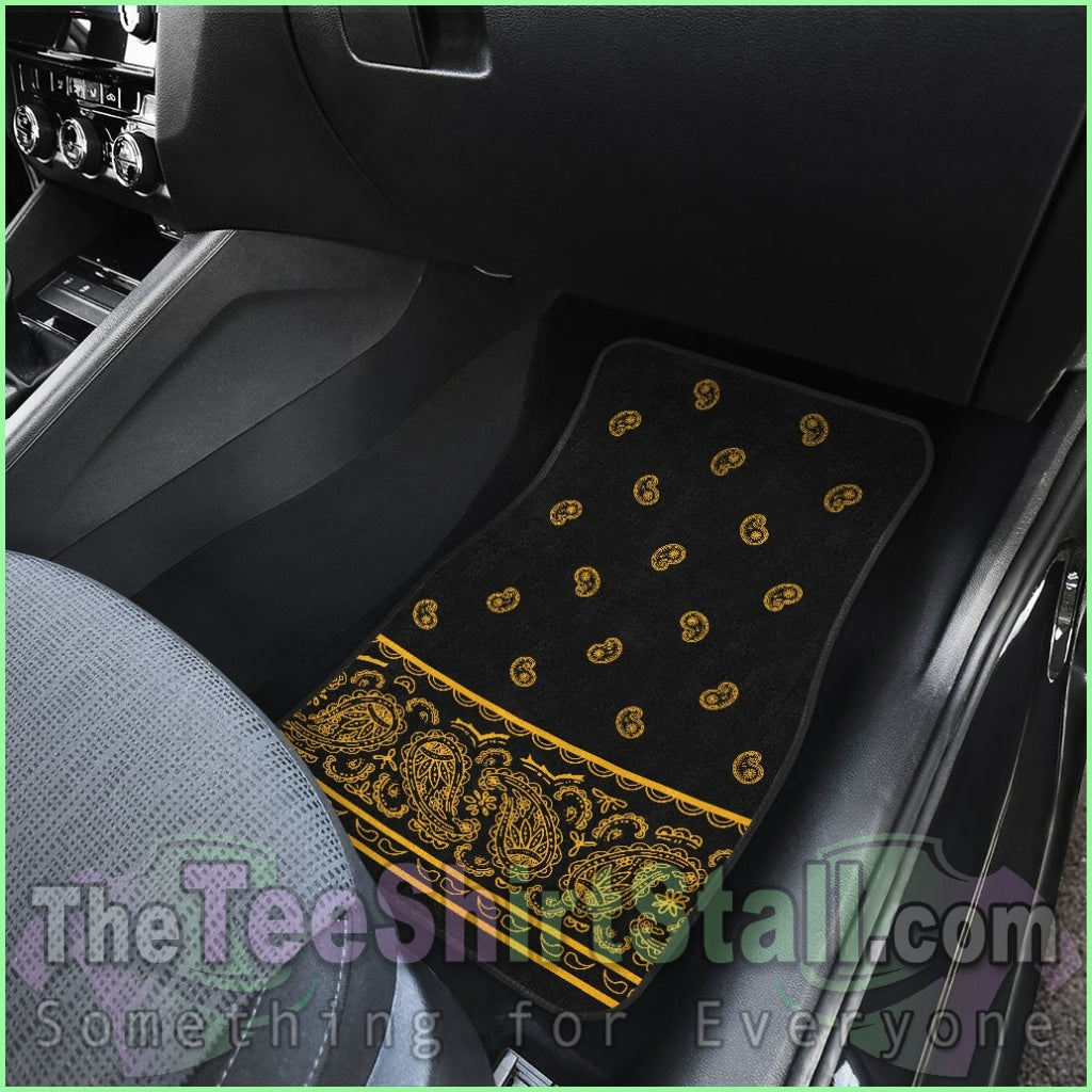 Quad Black Gold Bandana Car Mats - Fancy