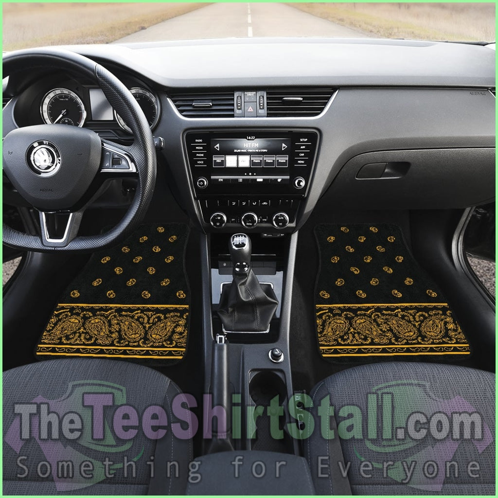 Quad Black Gold Bandana Car Mats - Fancy