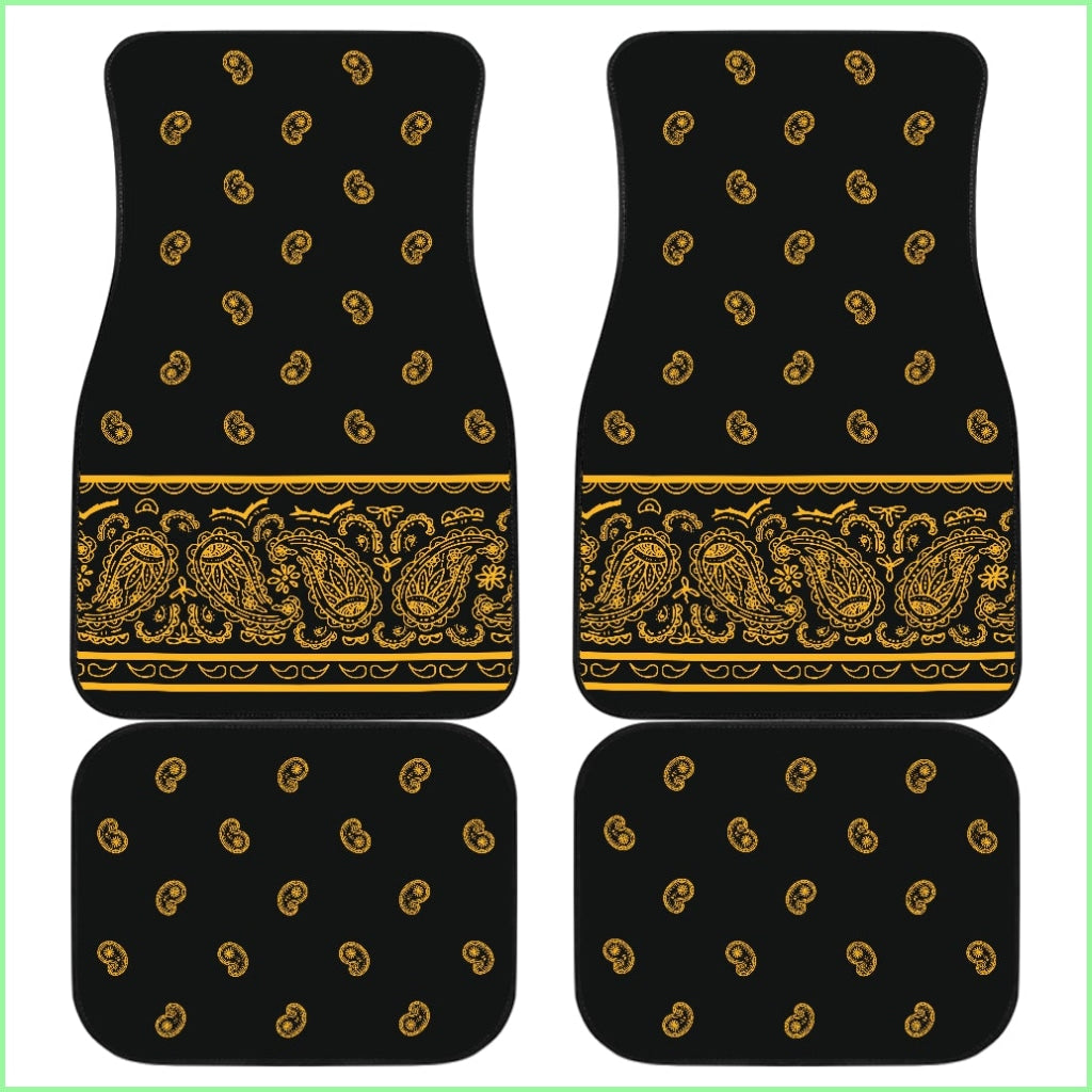 Quad Black Gold Bandana Car Mats - Fancy