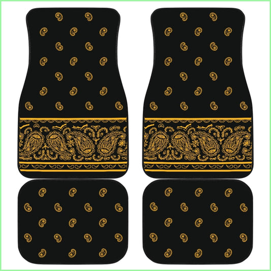 Quad Black Gold Bandana Car Mats - Fancy