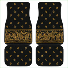 Load image into Gallery viewer, Quad Black Gold Bandana Car Mats - Fancy
