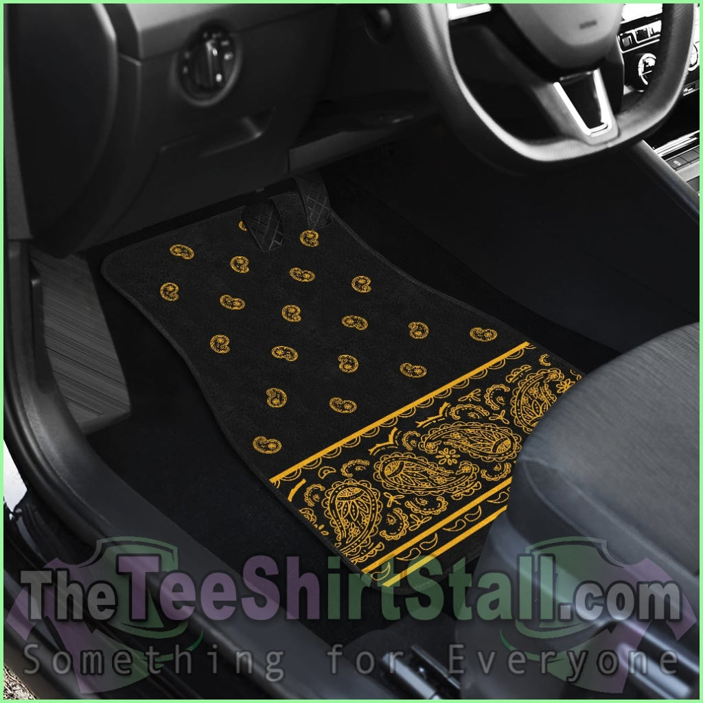 Quad Black Gold Bandana Car Mats - Fancy