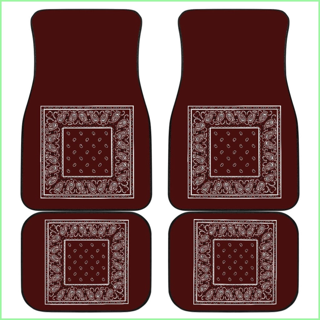 Quad Burgundy Bandana Car Floor Mats - Minimal