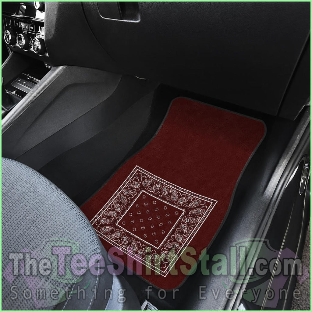 Quad Burgundy Bandana Car Floor Mats - Minimal