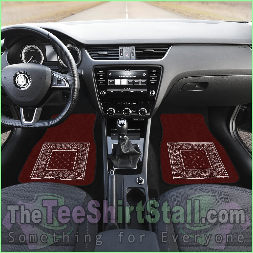 Quad Burgundy Bandana Car Floor Mats - Minimal