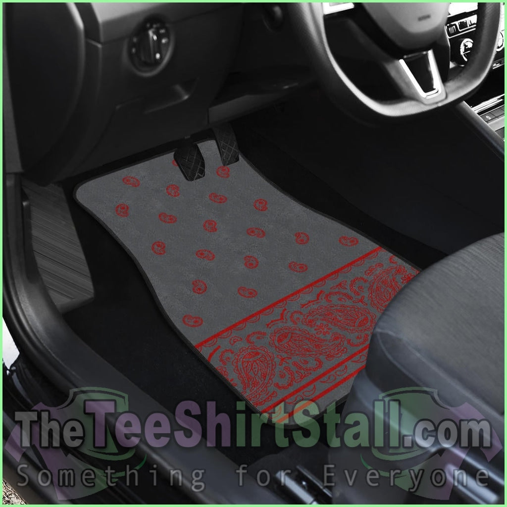 Quad Gray And Red Bandana Car Mats - Fancy