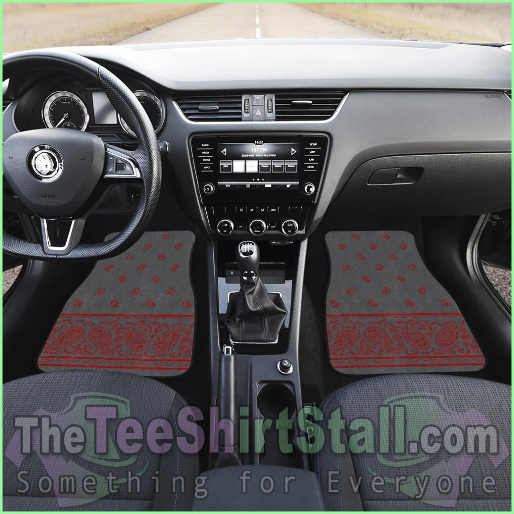 Quad Gray And Red Bandana Car Mats - Fancy