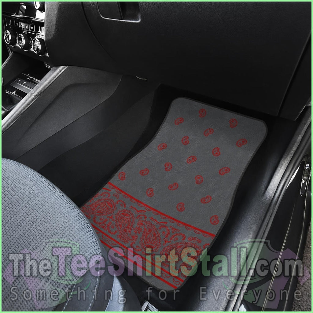 Quad Gray And Red Bandana Car Mats - Fancy