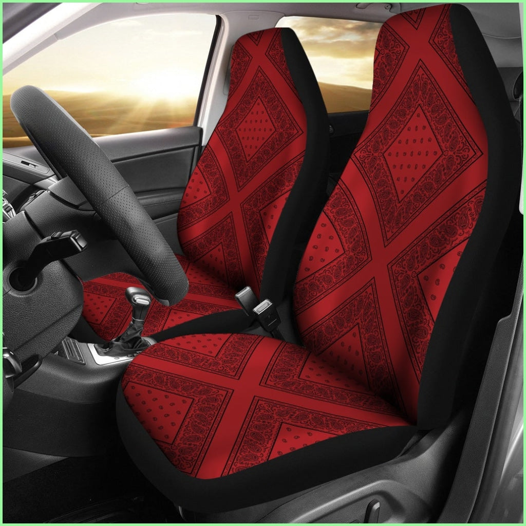 Red And Black Gray Bandana Car Cover Seats - Diamond