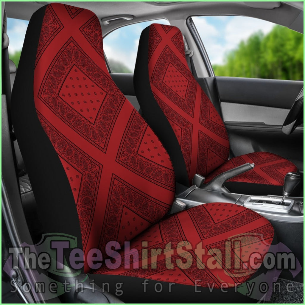 Red And Black Gray Bandana Car Cover Seats - Diamond