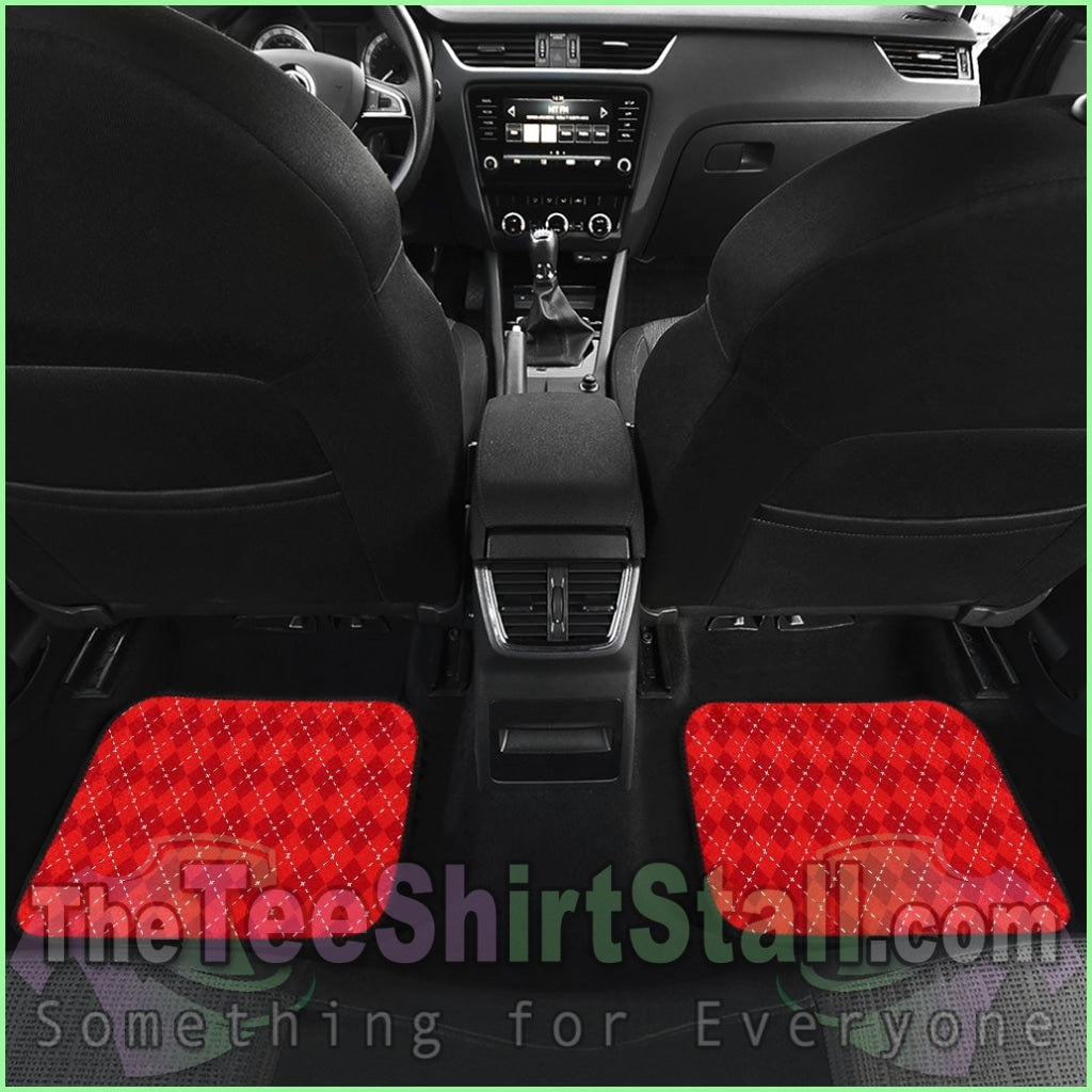 Red Argyle Front And Back Car Mats Set 4