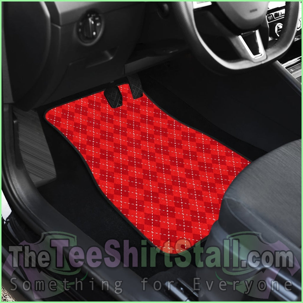 Red Argyle Front And Back Car Mats Set 4