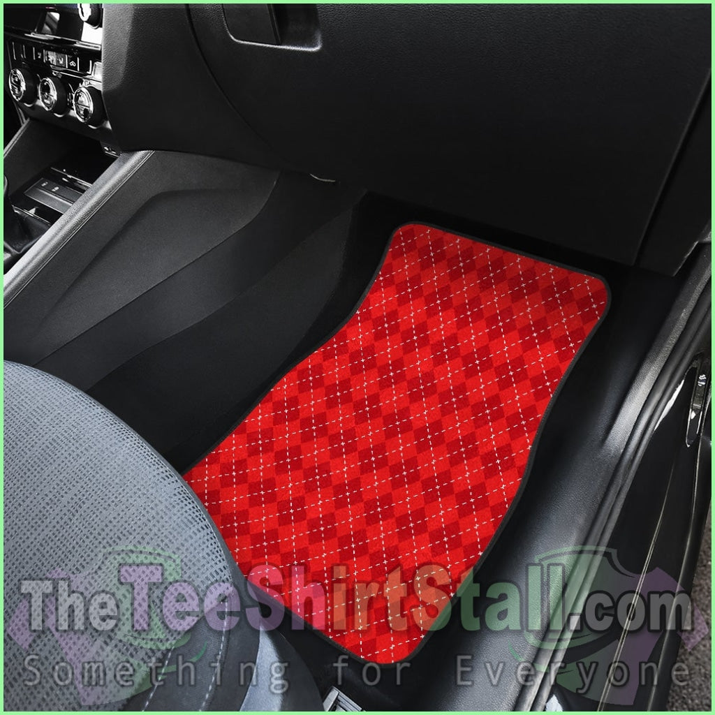 Red Argyle Front And Back Car Mats Set 4