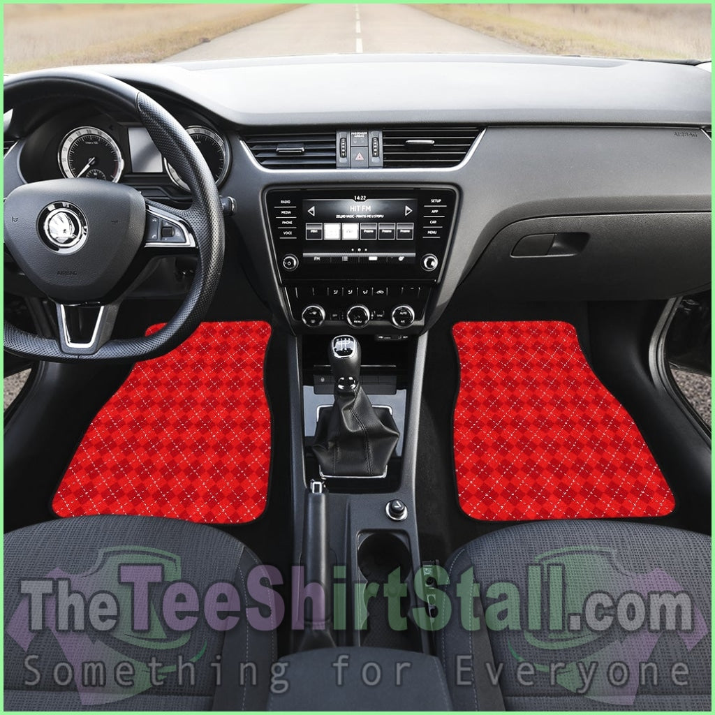 Red Argyle Front And Back Car Mats Set 4