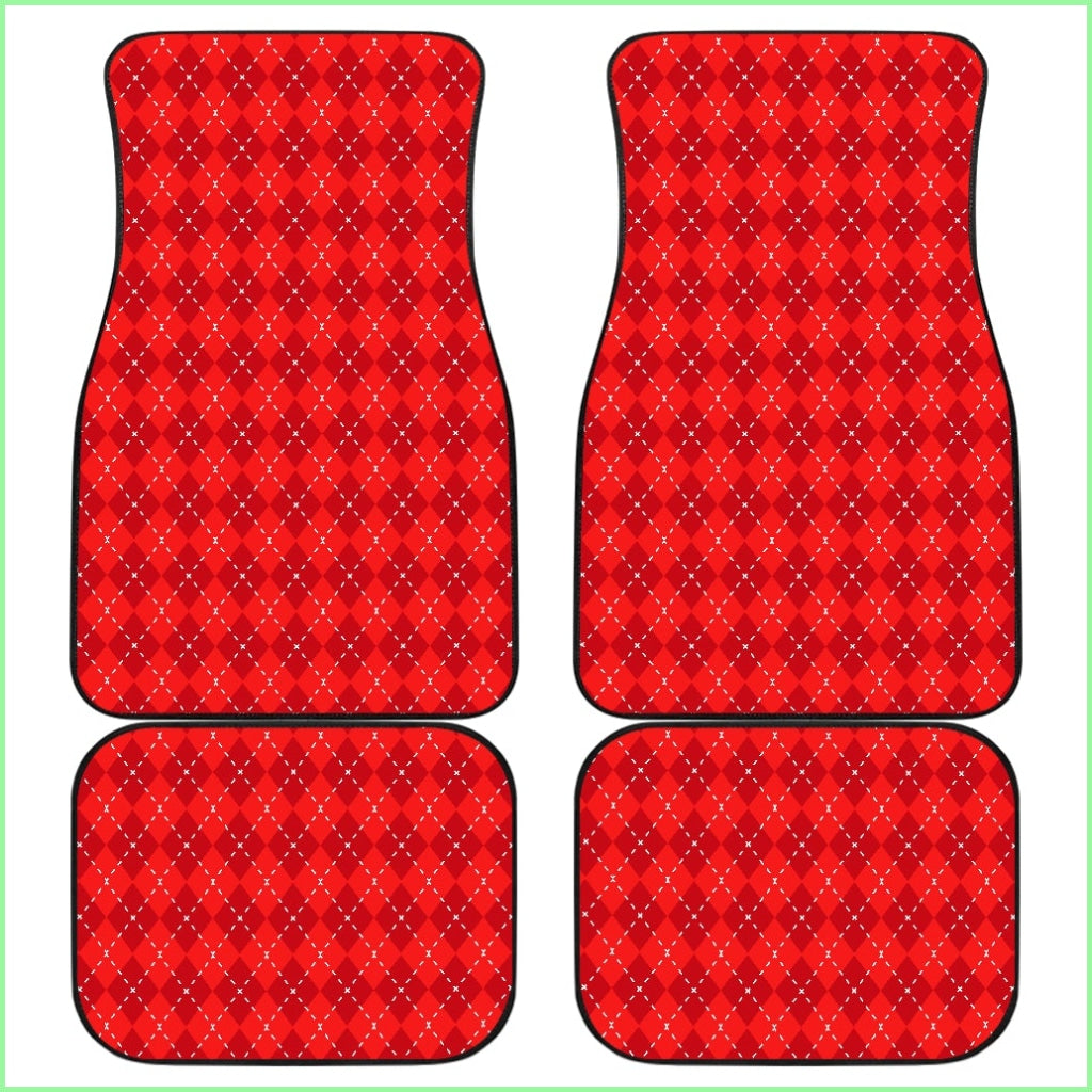 Red Argyle Front And Back Car Mats Set 4