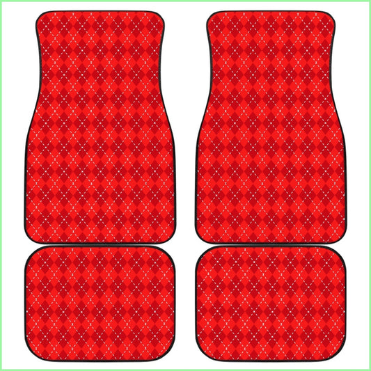 Red Argyle Front And Back Car Mats Set 4