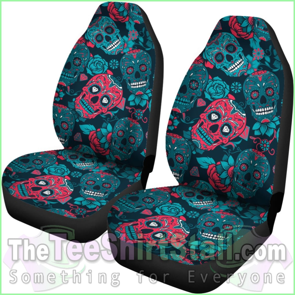 Red & Blue Sugar Skull Car Seat Covers