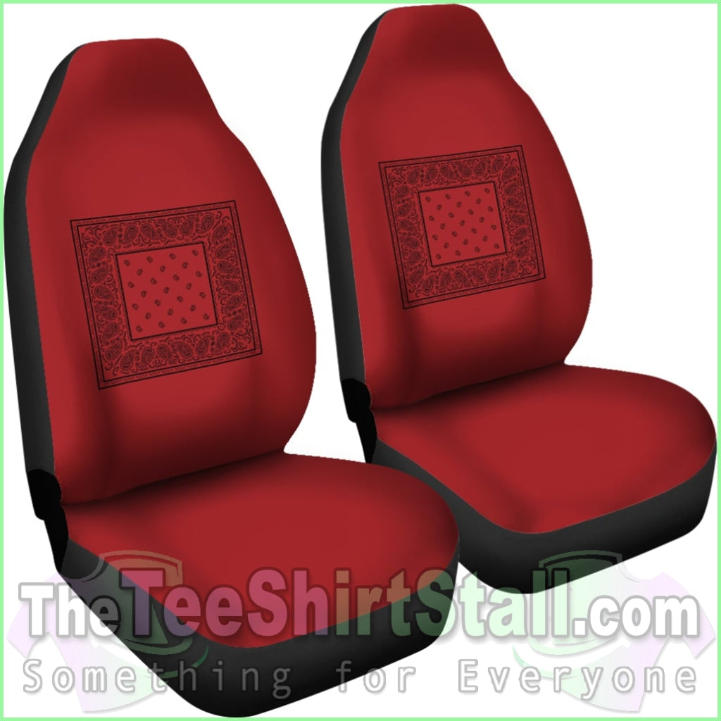 Red With Black And Gray Bandana Car Cover Seats - Minimal