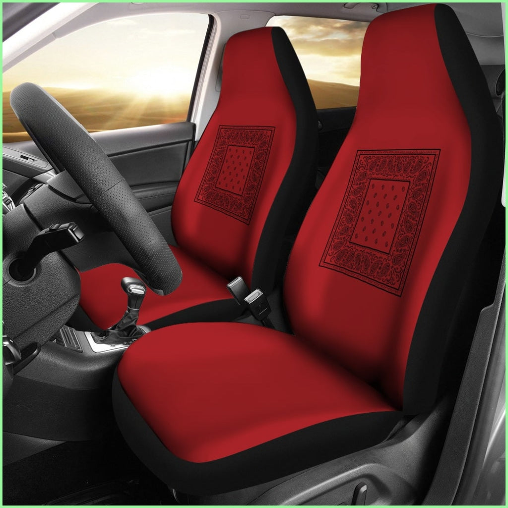 Red With Black And Gray Bandana Car Cover Seats - Minimal