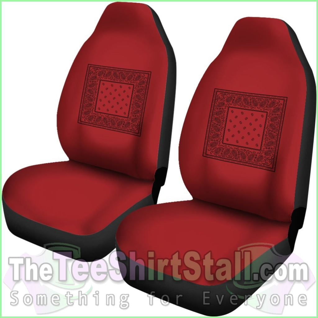 Red With Black And Gray Bandana Car Cover Seats - Minimal