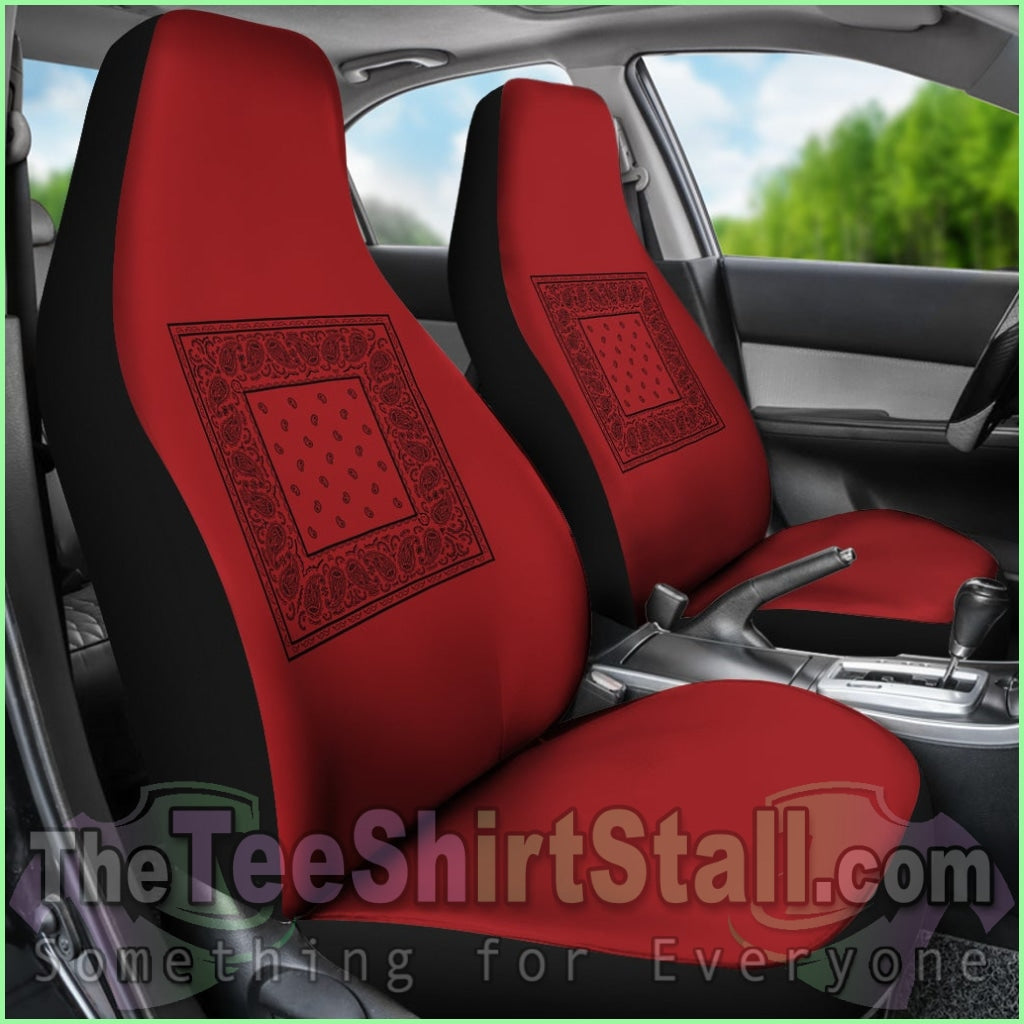 Red With Black And Gray Bandana Car Cover Seats - Minimal