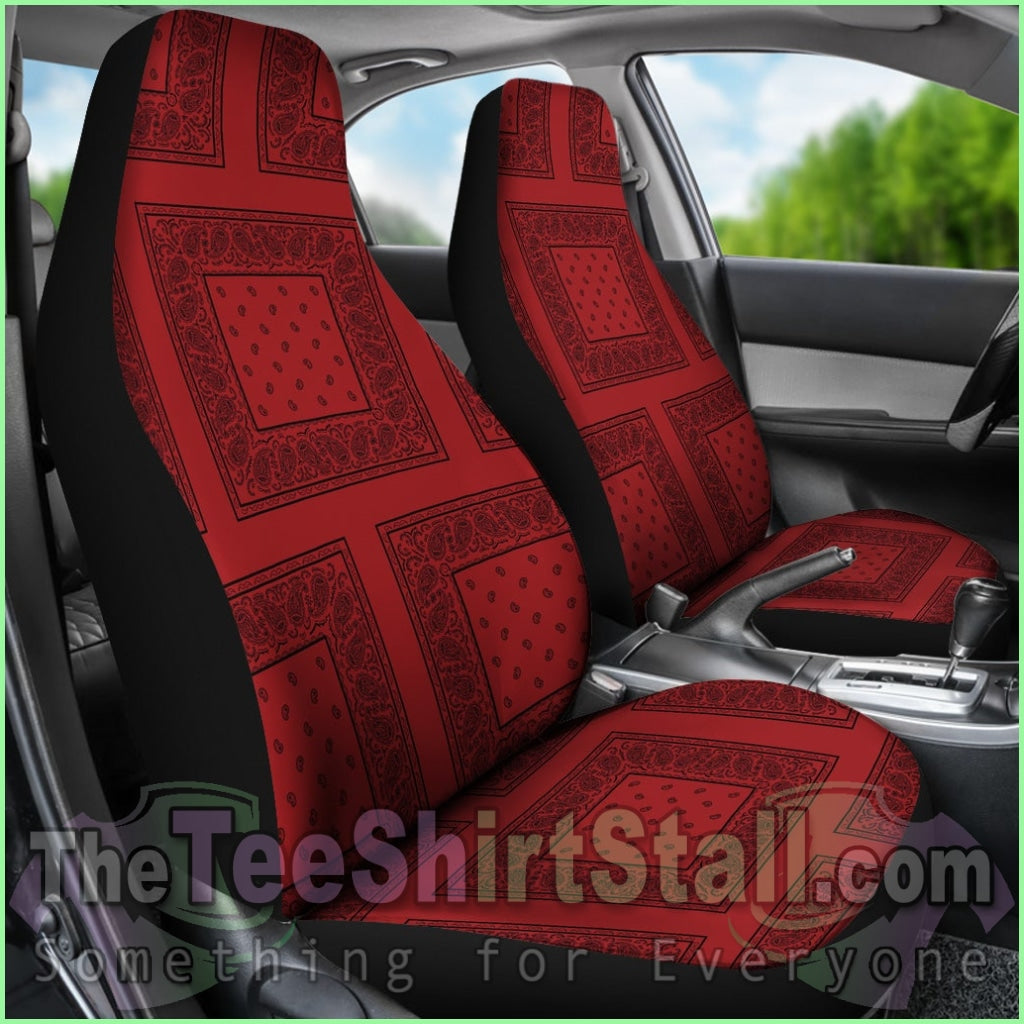 Red With Black And Gray Bandana Car Cover Seats - Patch