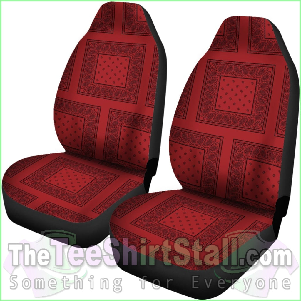 Red With Black And Gray Bandana Car Cover Seats - Patch